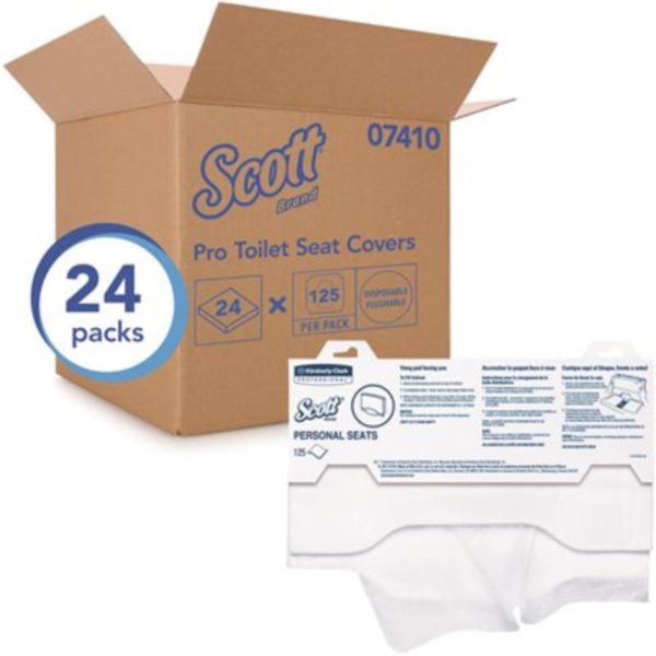 Scott Sanitary Toilet Seat Covers, White, 15 x 18, 125_Pk, 24_Ct