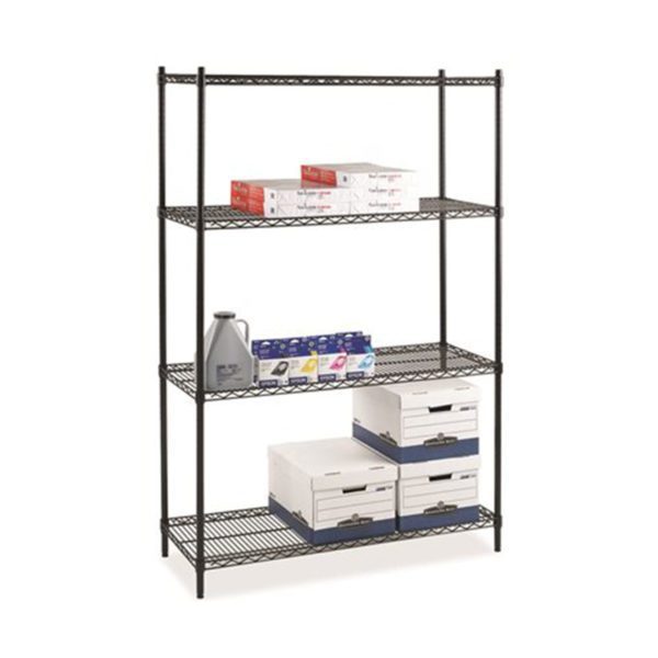 Lorell INDUSTRIAL STARTER WIRE SHELVING UNIT, 4 SHELVES, 4000 LB. CAPACITY, BLACK, 36X24X72 IN.