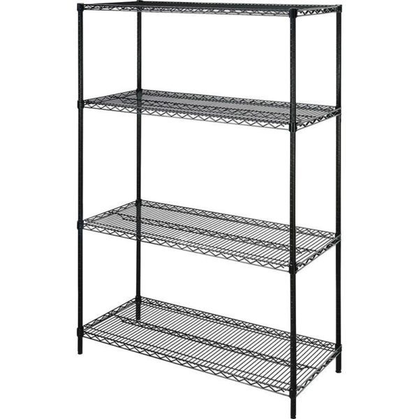 Lorell INDUSTRIAL STARTER WIRE SHELVING UNIT, 4 SHELVES, 4000 LB. CAPACITY, BLACK, 48X24X72 IN.