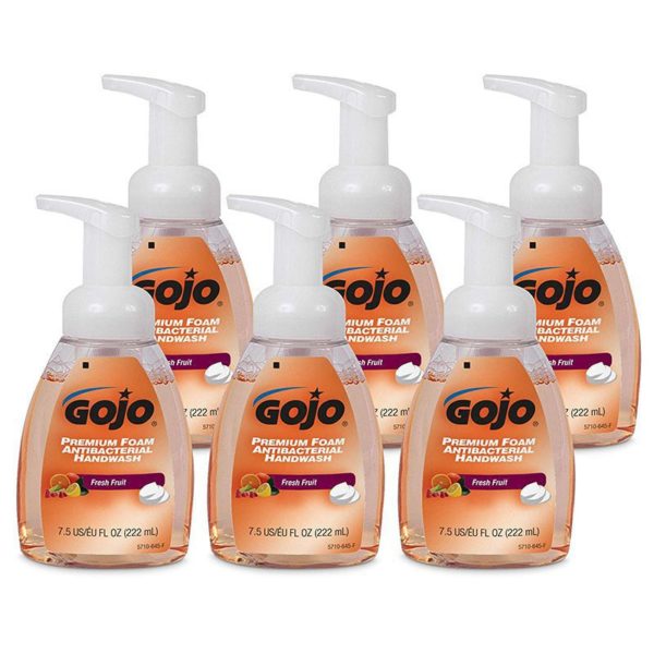 GoJo Premium Foam Antibacterial Handwash, Fresh Fruit Scent, 7.5 fl oz Hand Soap Pump Bottle