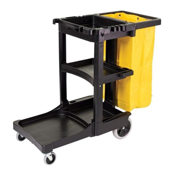 Rubbermaid Commercial Products Plastic Cleaning Cart with Zippered Yellow Vinyl Bag