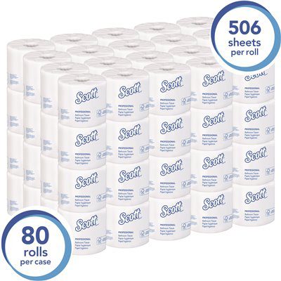 Scott 100% Recycled Fiber Bulk Toilet Paper 2-PLY Standard Rolls, White (506 Sheets / Roll, 80 Rolls
