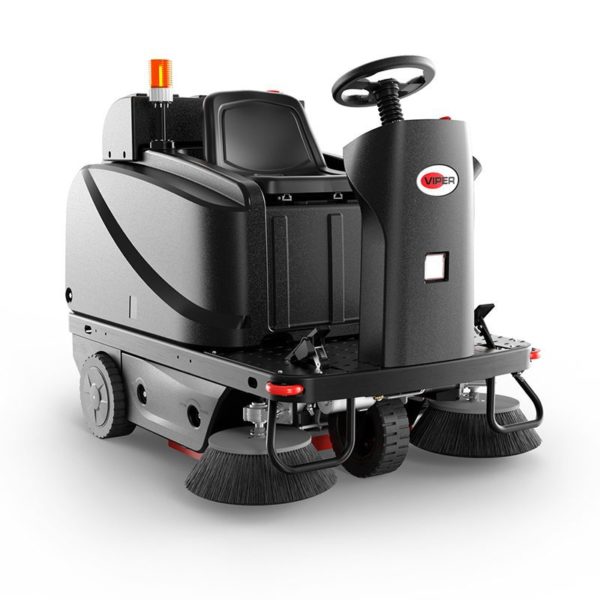 51? Ride-on sweeper, right and left side broom included, 34 gallon hopper. 25 Amp Chrg, No Batterie
